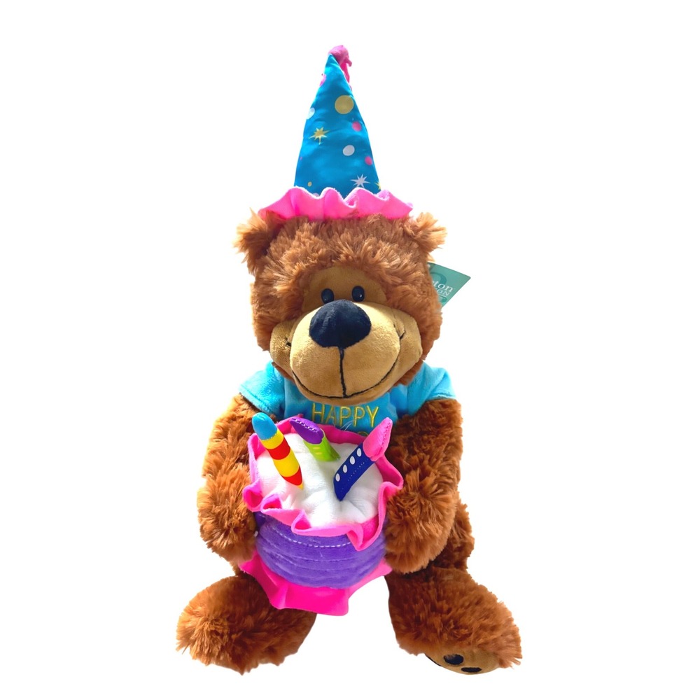 Burton + Burton Birthday Bear Plush Holding Cake Party Hat 15" With Tag